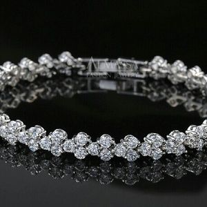 7" crystal cz diamond bridal bracelet cuff tennis